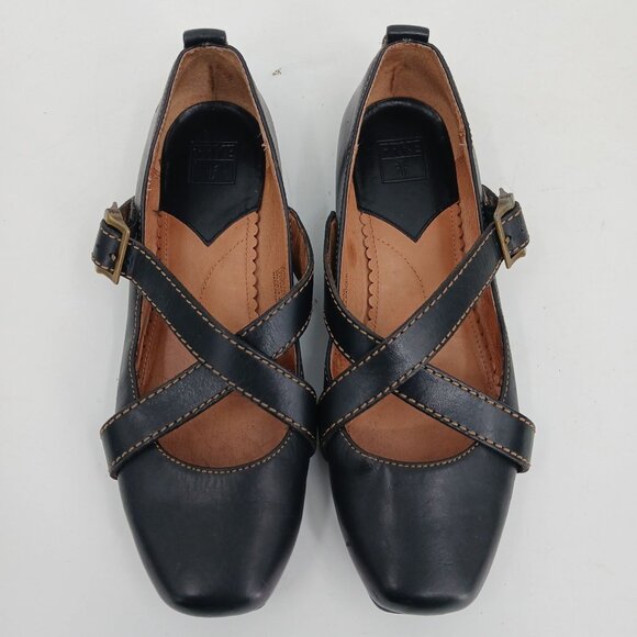 Frye Megan Criss Cross Mary Jane Flats 9M Black Leather - Picture 5 of 16